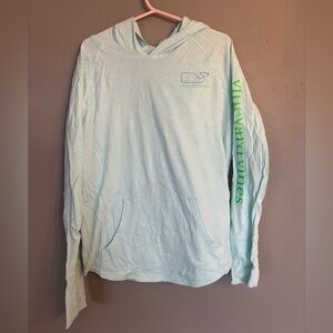 Vineyard Vines Light Aqua Hooded Long-Sleeve Tee with Lime Logo